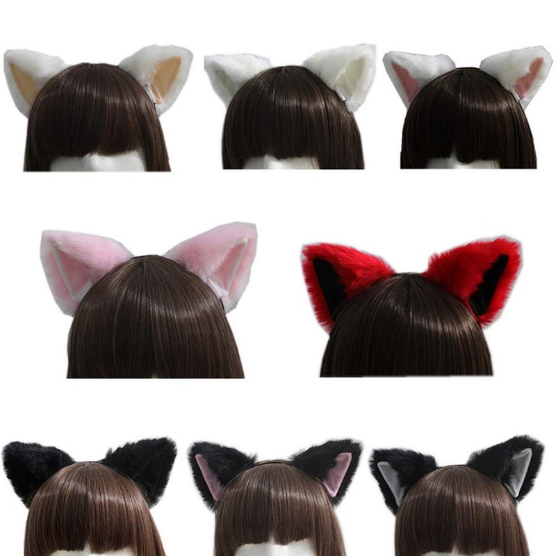 lasenersm Cat Fox Long Fur Ears Headband - Size: approx. 10x10cm, Color: Black fluff with Pink Inside, Material: Faux Fur, Costume Headband for Anime Cosplay Party Costume, Halloween, Carnival - Image 5